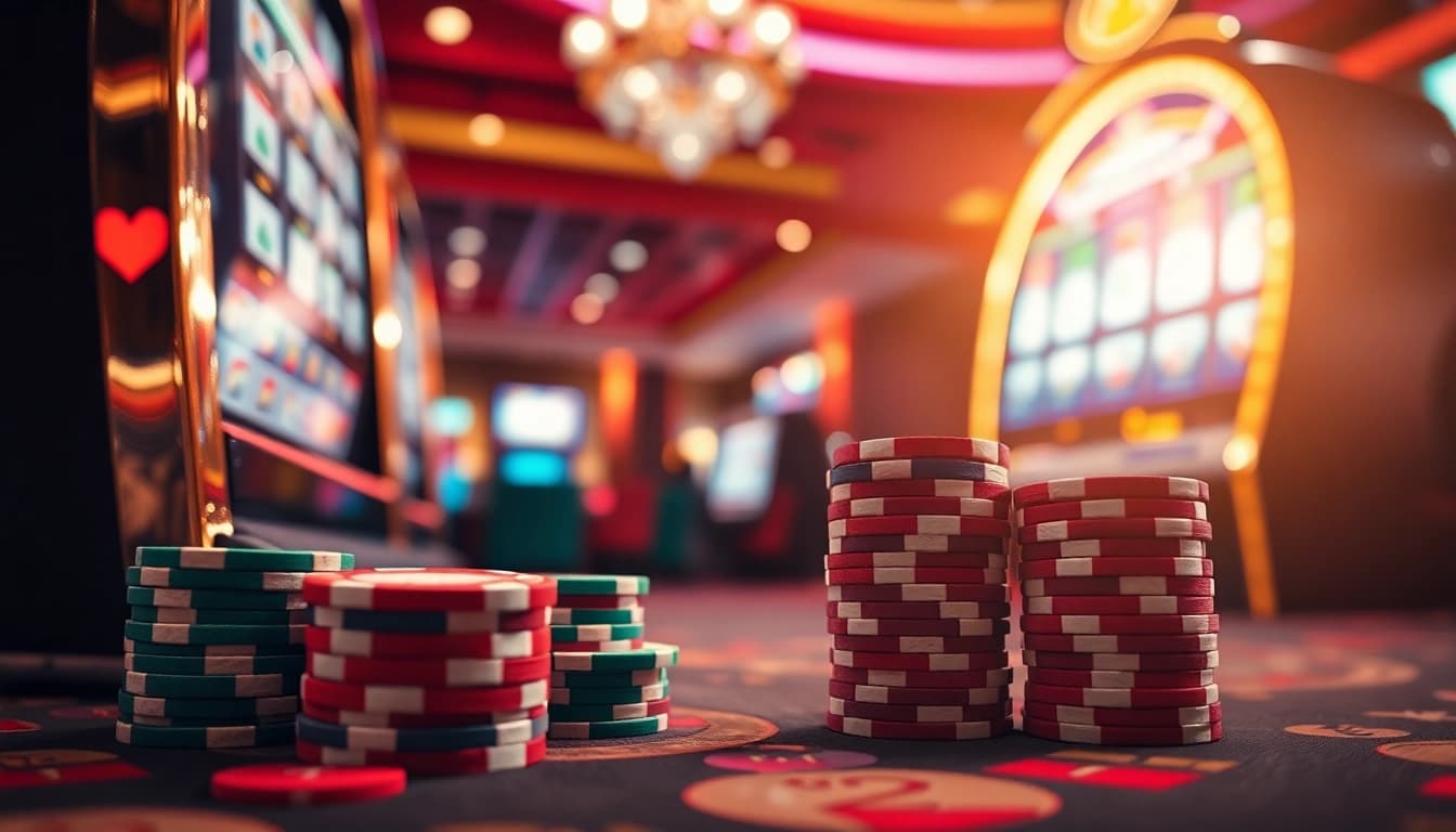 Slot deposit 5000 pada tumpukan chip kasino yang mewah dan mengesankan.