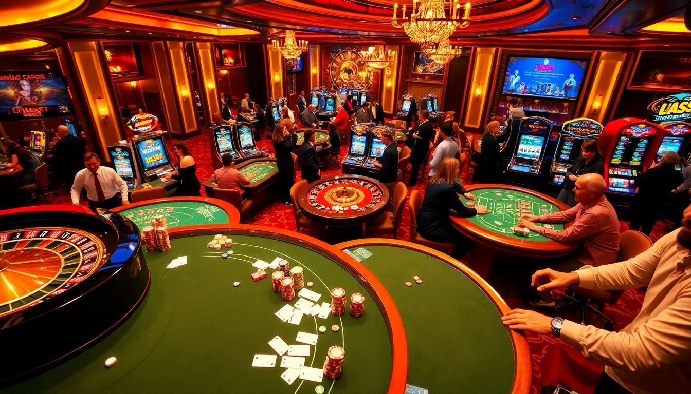 Exciting casino atmosphere featuring games like poker and roulette at i9bet com.