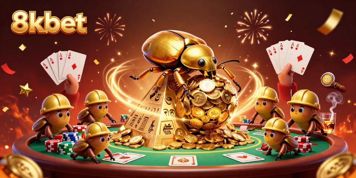 Experience 8kbet's thrilling gameplay with golden beetles and captivating casino elements