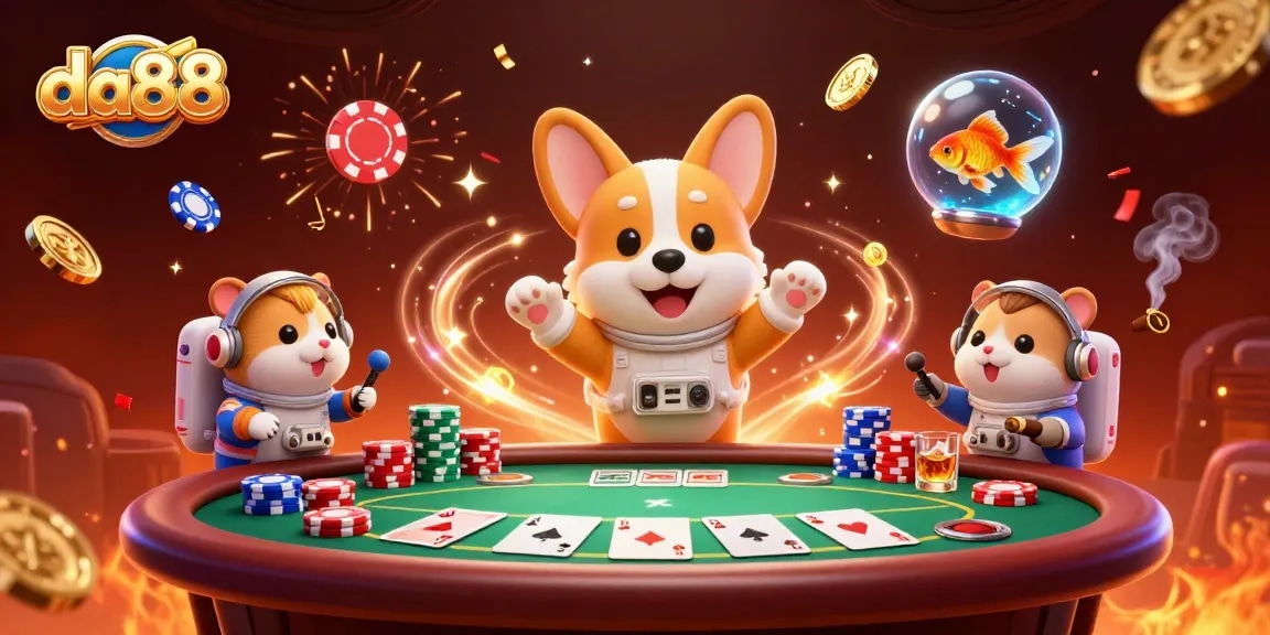 Engage with da88's thrilling space casino adventure featuring an astronaut corgi, hamster, and goldfish.