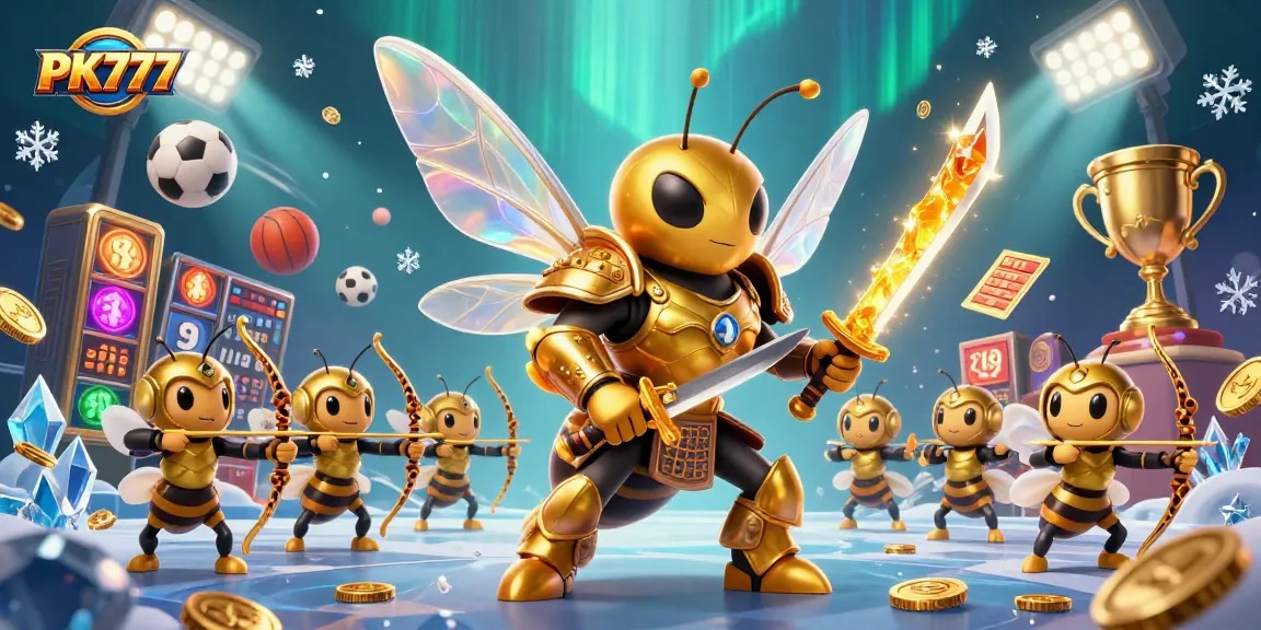 Experience the excitement of PK777 with its vibrant slot games and dynamic sports betting animation.
