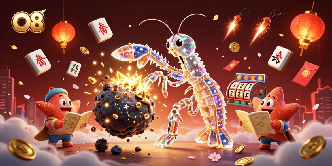 O8 casino visualizes a vibrant scene of a mantis shrimp and starfish immersed in gambling fun.