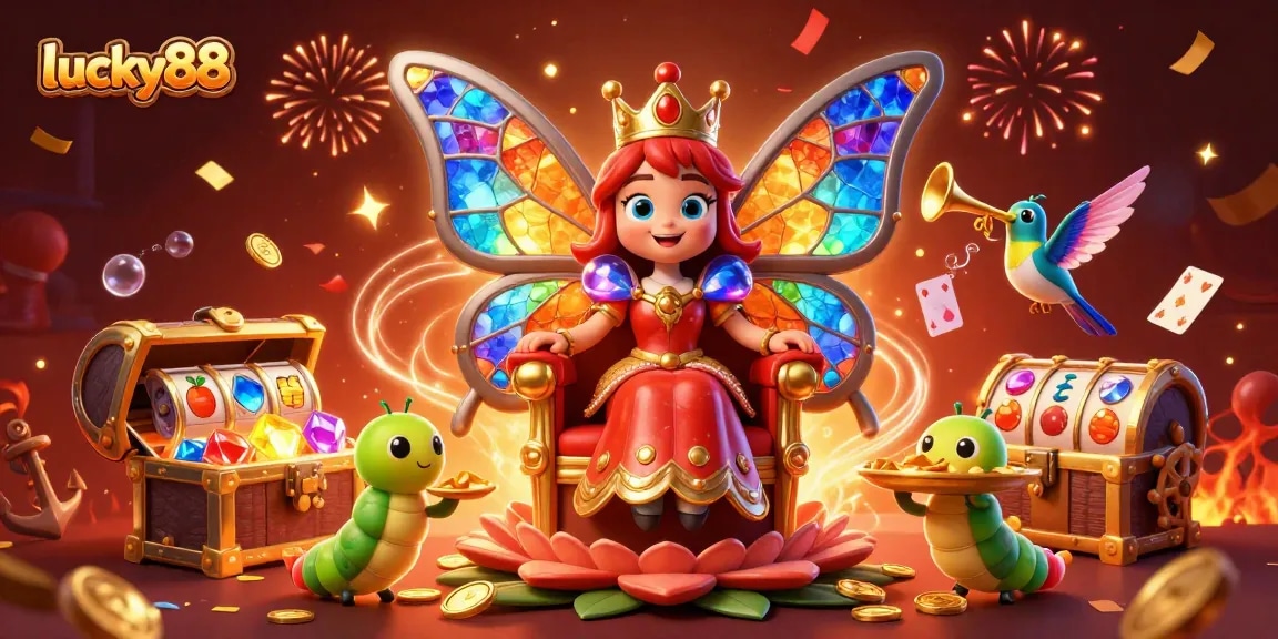 Engage in the vibrant world of lucky88 with a dynamic 3D casino scene featuring colorful characters and rich game elements.