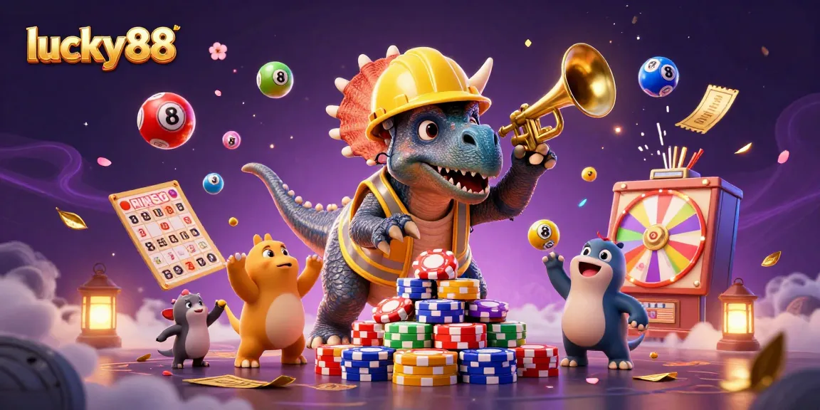 Experience the excitement of lucky88 with a vibrant 3D scene featuring fun characters and casino elements.