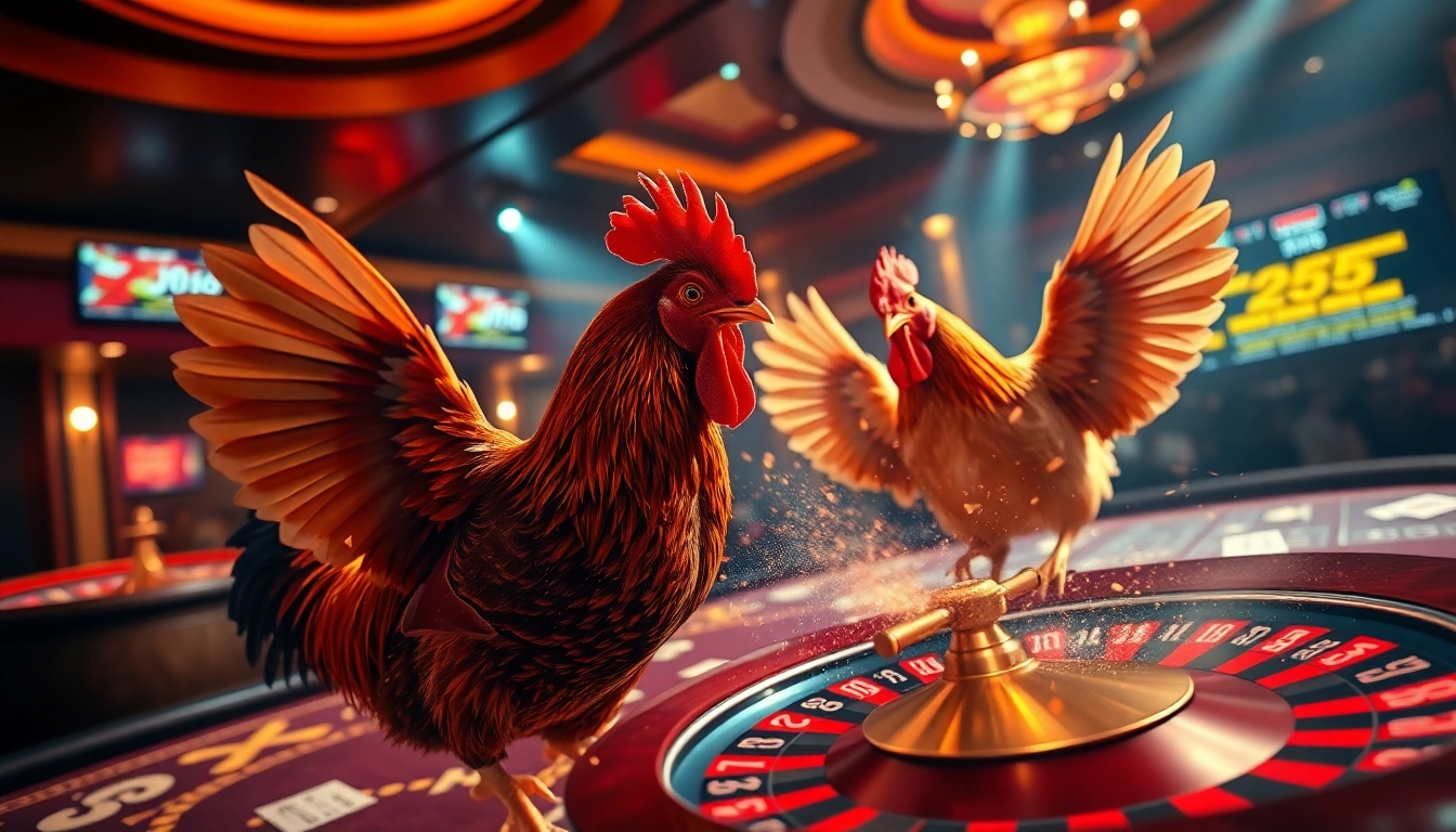Exciting live chicken fighting action at bj66 đá gà with vibrant betting visuals.