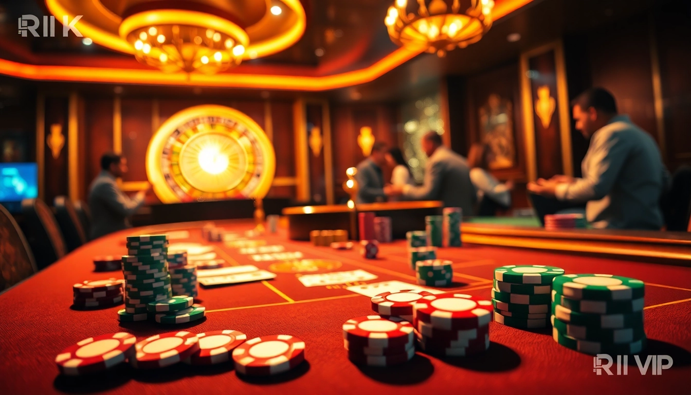 Experience the thrill of gambling at RIKVIP with vibrant poker chips and exciting gameplay.