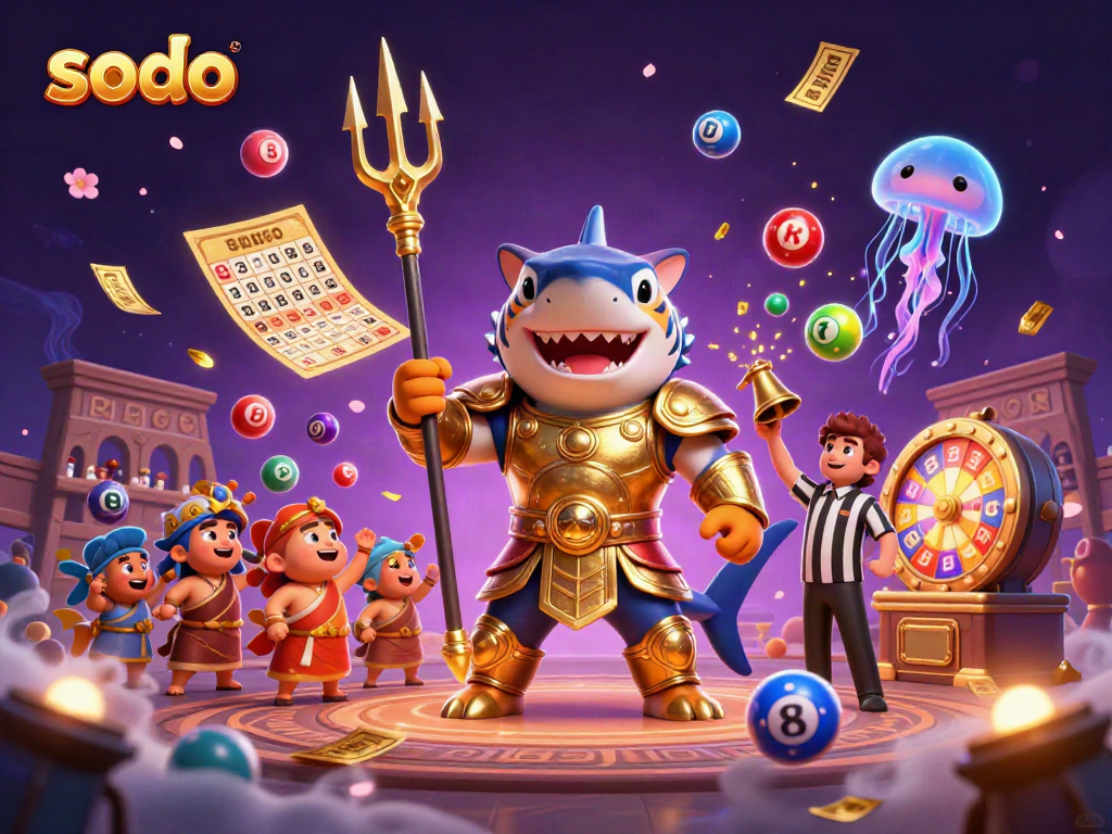 Engage in thrilling gaming adventures with sodo in a vibrant underwater colosseum illustration.