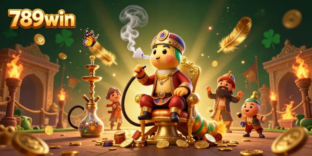 789win highlights a vibrant casino scene featuring a whimsical caterpillar and poker motifs.