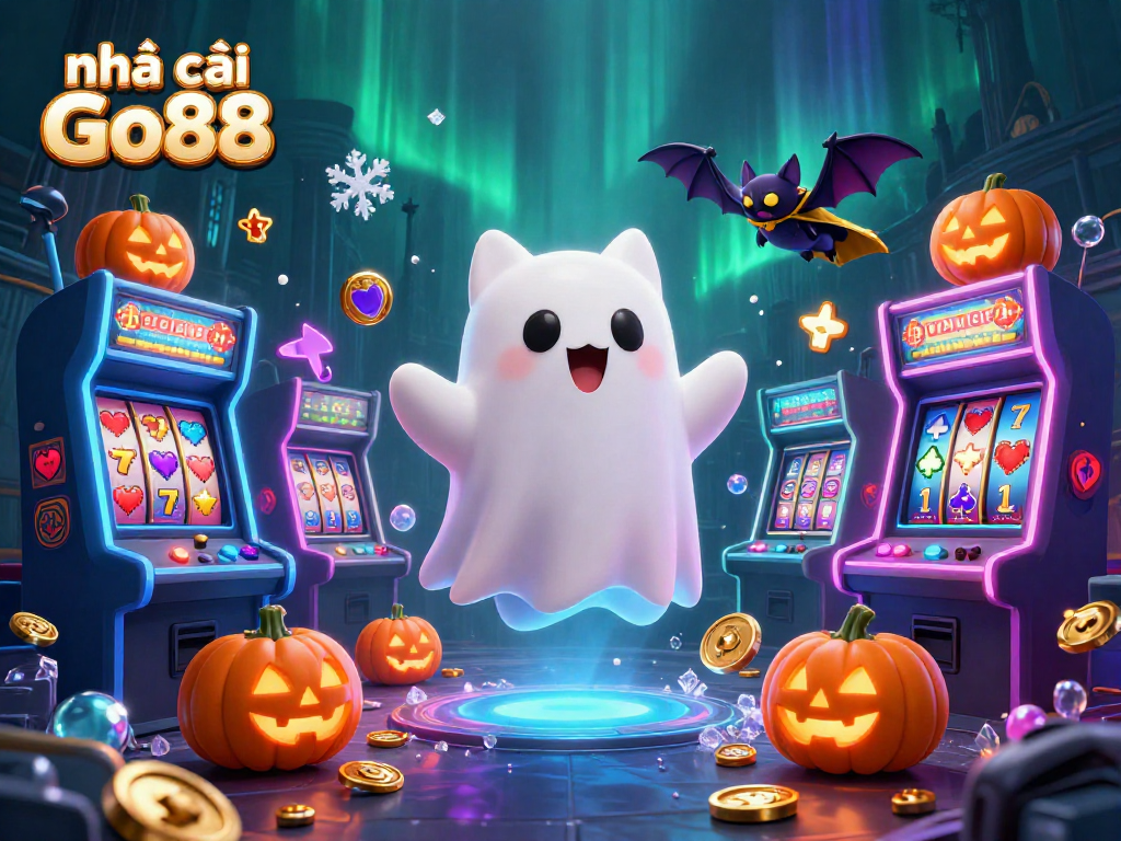 Join "nhà cái Go88" in this vibrant haunted casino scene filled with ghostly fun and gaming excitement.