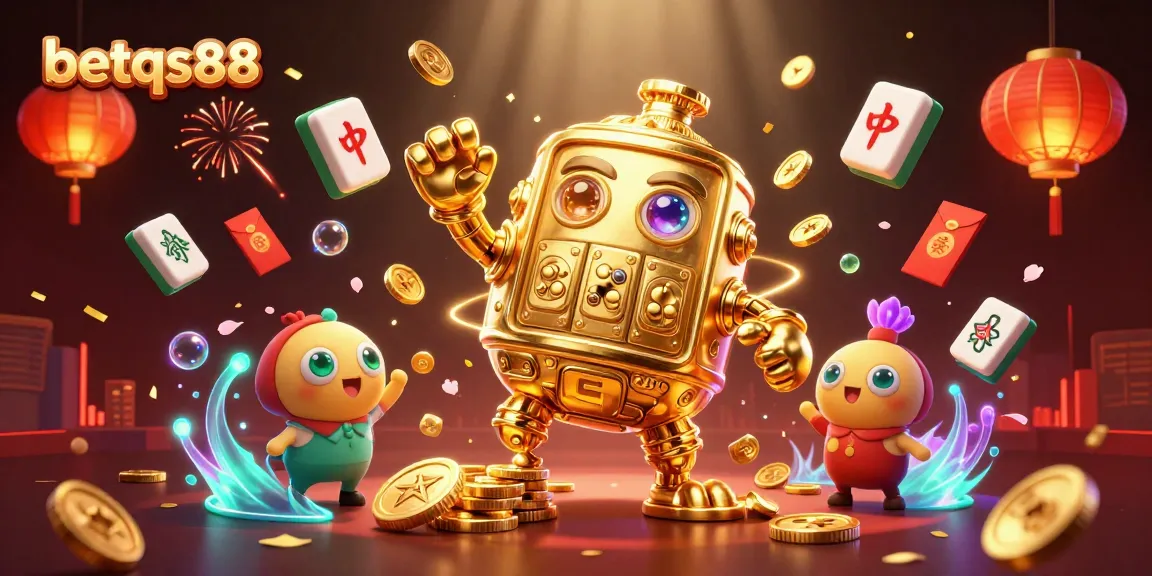 Experience the excitement of betting at betqs88 with vibrant 3D casino elements and a golden golem.