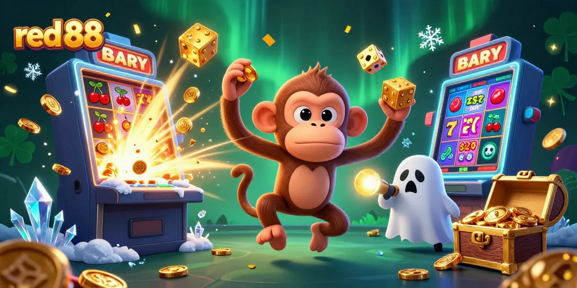 Experience the thrill of red 88 with a mischievous poltergeist monkey and a ghost-hunter puppy in a dynamic casino scene.