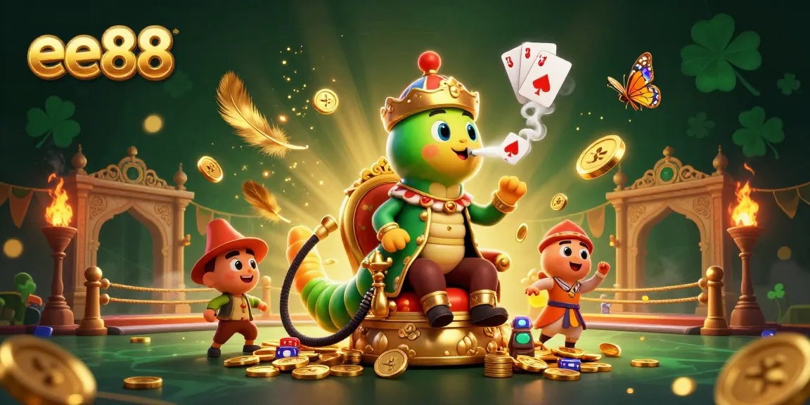 Experience thrilling gameplay at ee88 with a vibrant 3D illustration, showcasing a whimsical caterpillar in a luxurious setting.