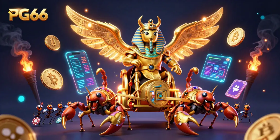 Experience winning with PG66 in a vibrant casino-themed illustration featuring iconic elements.