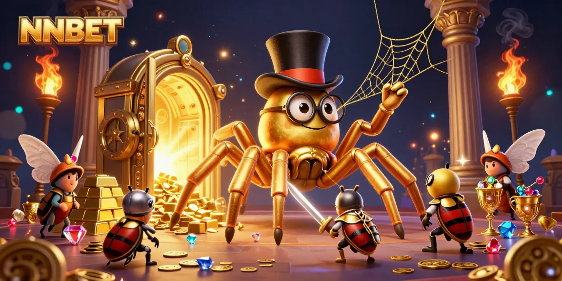 Experience NNBET's vibrant casino adventures with a golden tarantula weaving luck and treasure!