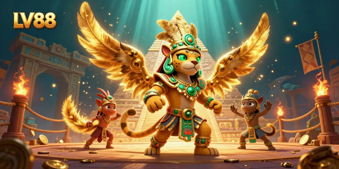 Experience the excitement of LV88 with vibrant visuals, golden treasures, and dynamic gaming elements.