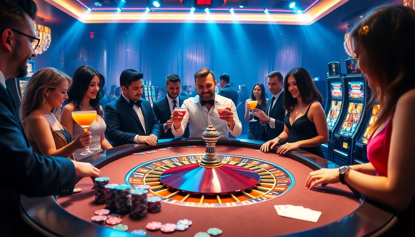 A thrilling casino scene at https://7hh.br.com/ showcasing players enjoying roulette and engaging with dealers.