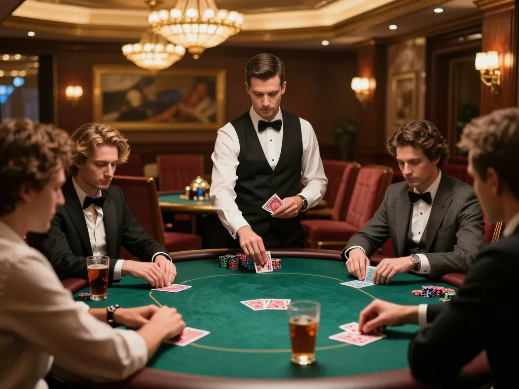 Jogadores envolvidos em um jogo de pôquer de alto risco no 12bet Brasil em um ambiente exclusivo de cassino VIP.
