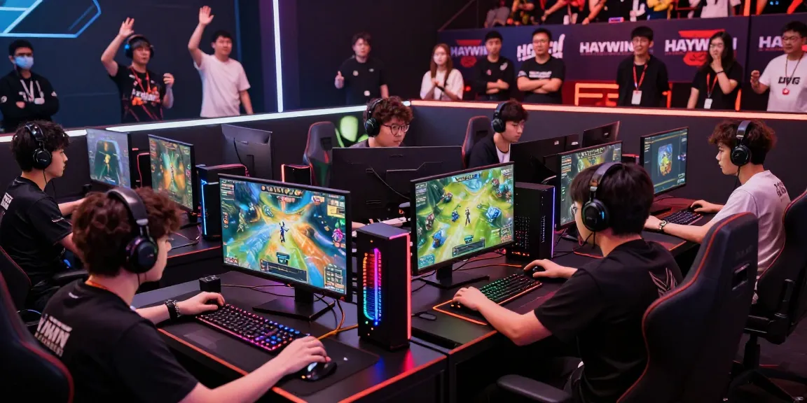 Players competing at HAYWIN's vibrant gaming tournament environment, showcasing intense online gaming.
