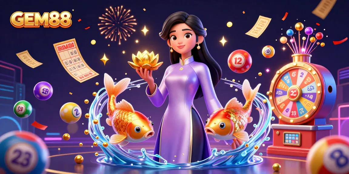 Experience exciting winning moments at GEM88 with vibrant lottery elements and a serene Asian theme.