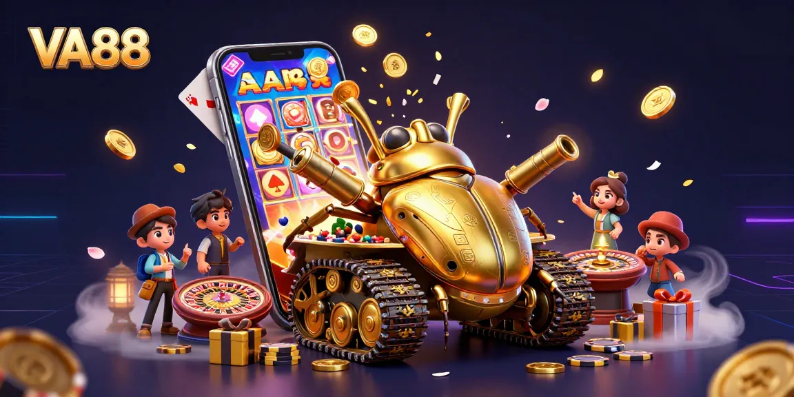 Experience the excitement of VA 88 with a vivid casino scene from a golden beetle tank filled with games.