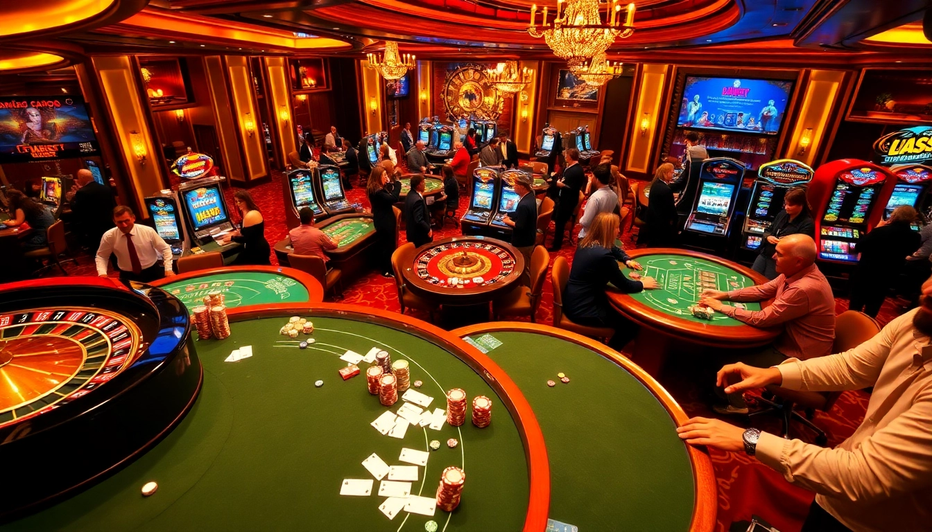 Exciting casino atmosphere featuring games like poker and roulette at i9bet com.