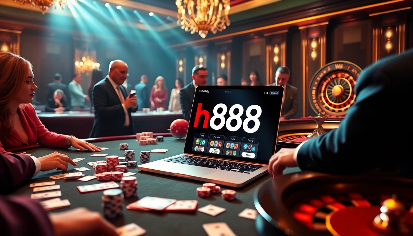 Players engaging with hb88 online casino games at a vibrant and luxurious table.