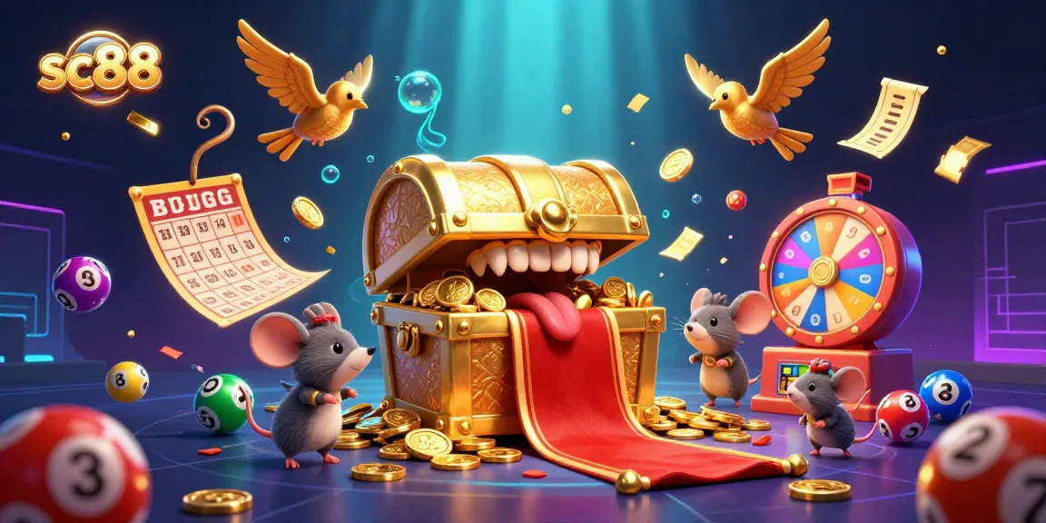 Experience the thrill of sc88 with a vibrant casino scene featuring treasure and swirling lottery elements.
