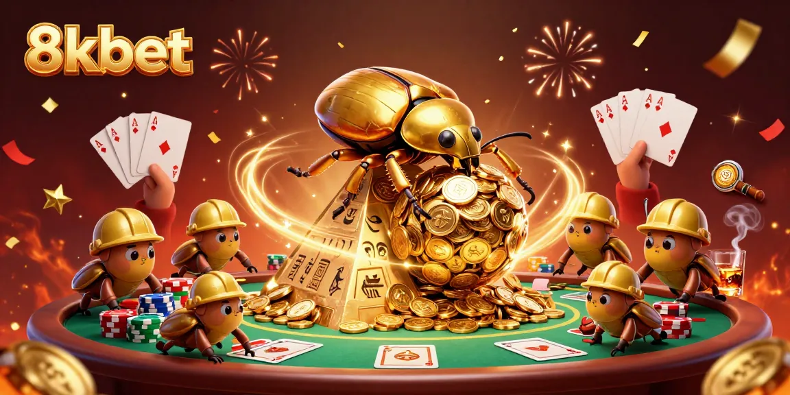 Experience 8kbet's thrilling gameplay with golden beetles and captivating casino elements