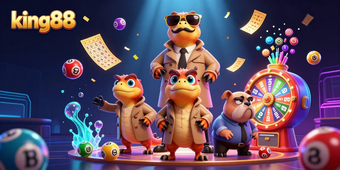 Engage with king88’s vibrant casino atmosphere featuring raptors and a bulldog bouncer.