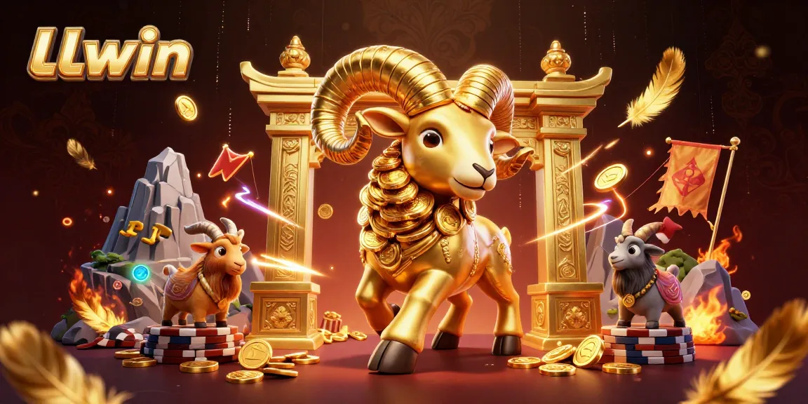 LLwin platform showcases a dynamic golden ram symbolizing gaming excitement and wealth.