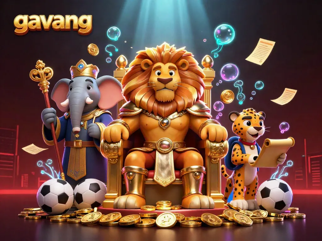 Experience the thrilling world of gavang with this dynamic 3D illustration featuring royal characters amidst sports betting elements.