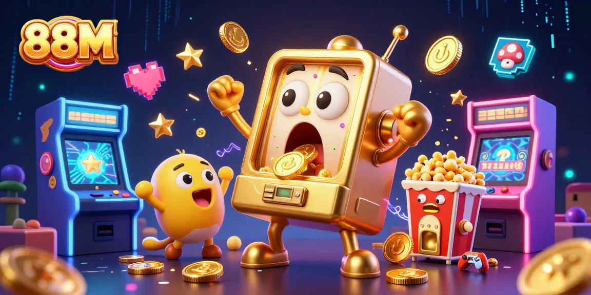 Experience 88M thrills with a lively slot machine scene celebrating jackpots among exciting games.