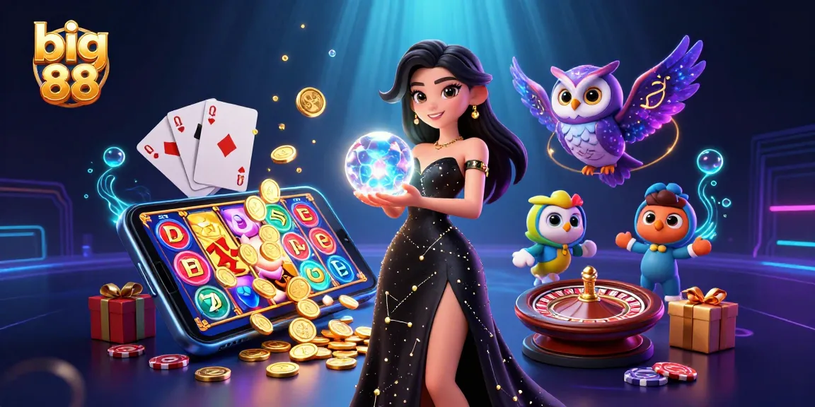 Experience big 88 thrills with a stunning woman, owl, and exciting gaming elements.