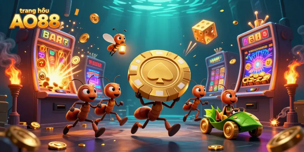 Engage in thrilling adventures as the ants steal a giant poker chip, representing the excitement of trang chủ AO88.