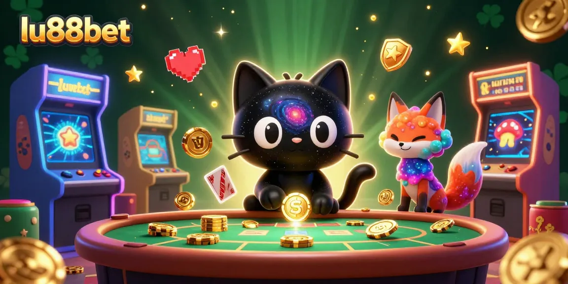Experience winning moments at lu88bet in a vibrant cosmic casino illustration filled with gaming action.