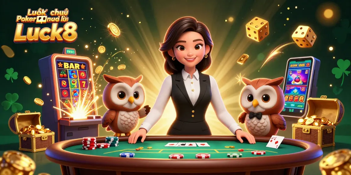 Experience winning strategies with Luật chơi Poker mới nhất Luck8 in an engaging poker scene featuring skilled dealers and dynamic elements.