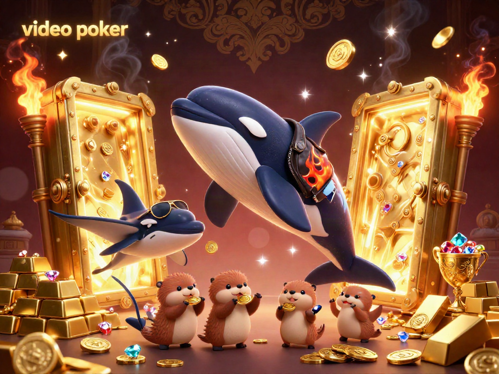 Experience thrilling video poker with an orca, stingray, and otters surrounded by treasures.
