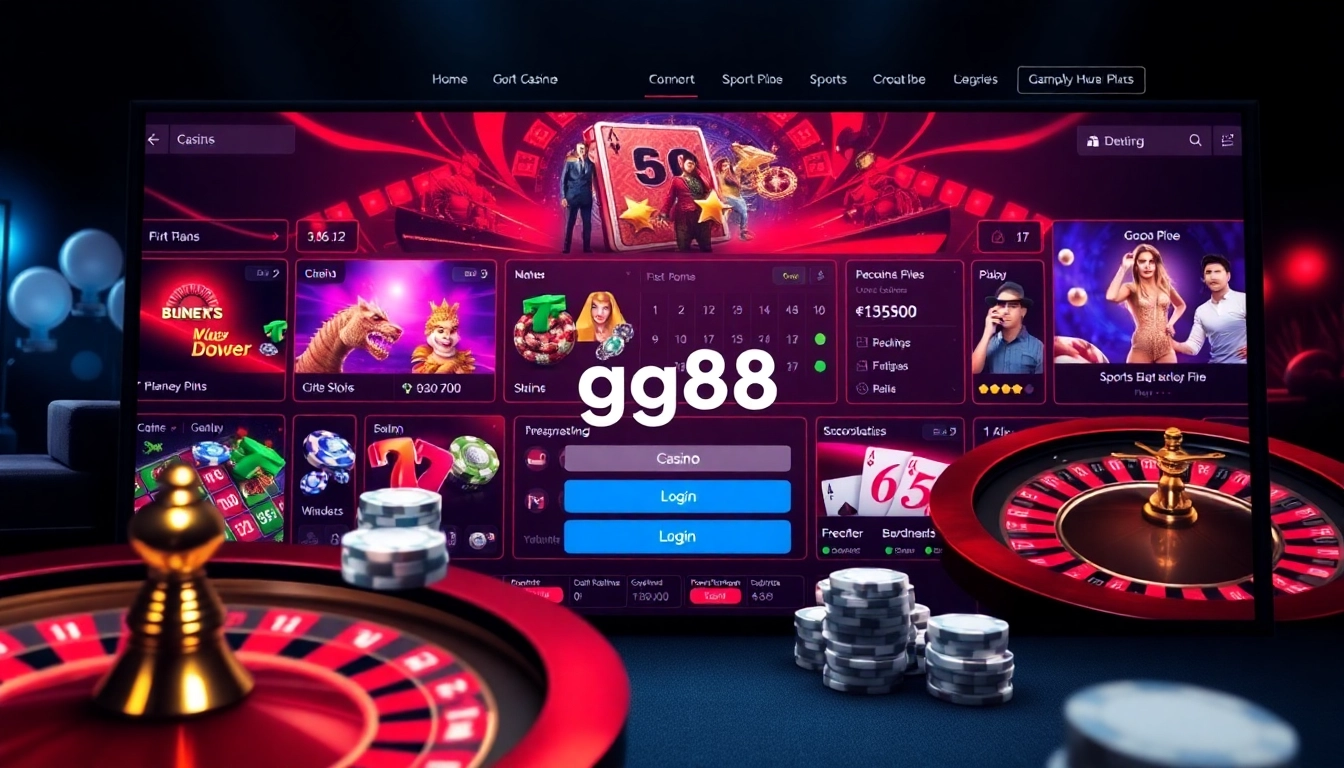 Engaging online gambling scene showcasing gg88 login interface with vibrant casino elements.