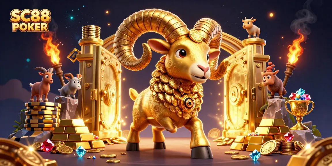 Engage with SC88 POKER amidst a golden treasure vault in a vibrant 3D casino scene.