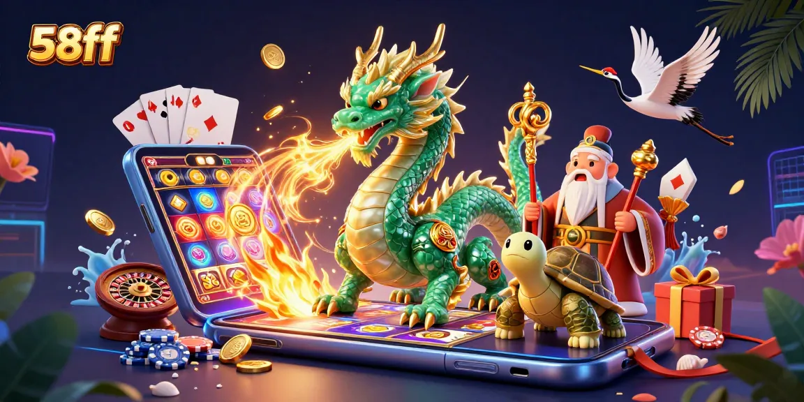 Experience thrilling gaming adventures at 58ff with vibrant 3D casino elements and magical characters.
