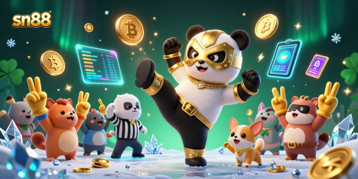 Experience sn88 with a vibrant 3D casino scene featuring dynamic animal characters and engaging crypto elements.