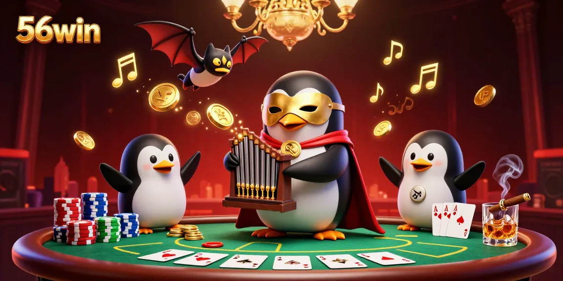 Engage with exciting poker gameplay at 56win featuring playful characters and dynamic casino atmosphere.