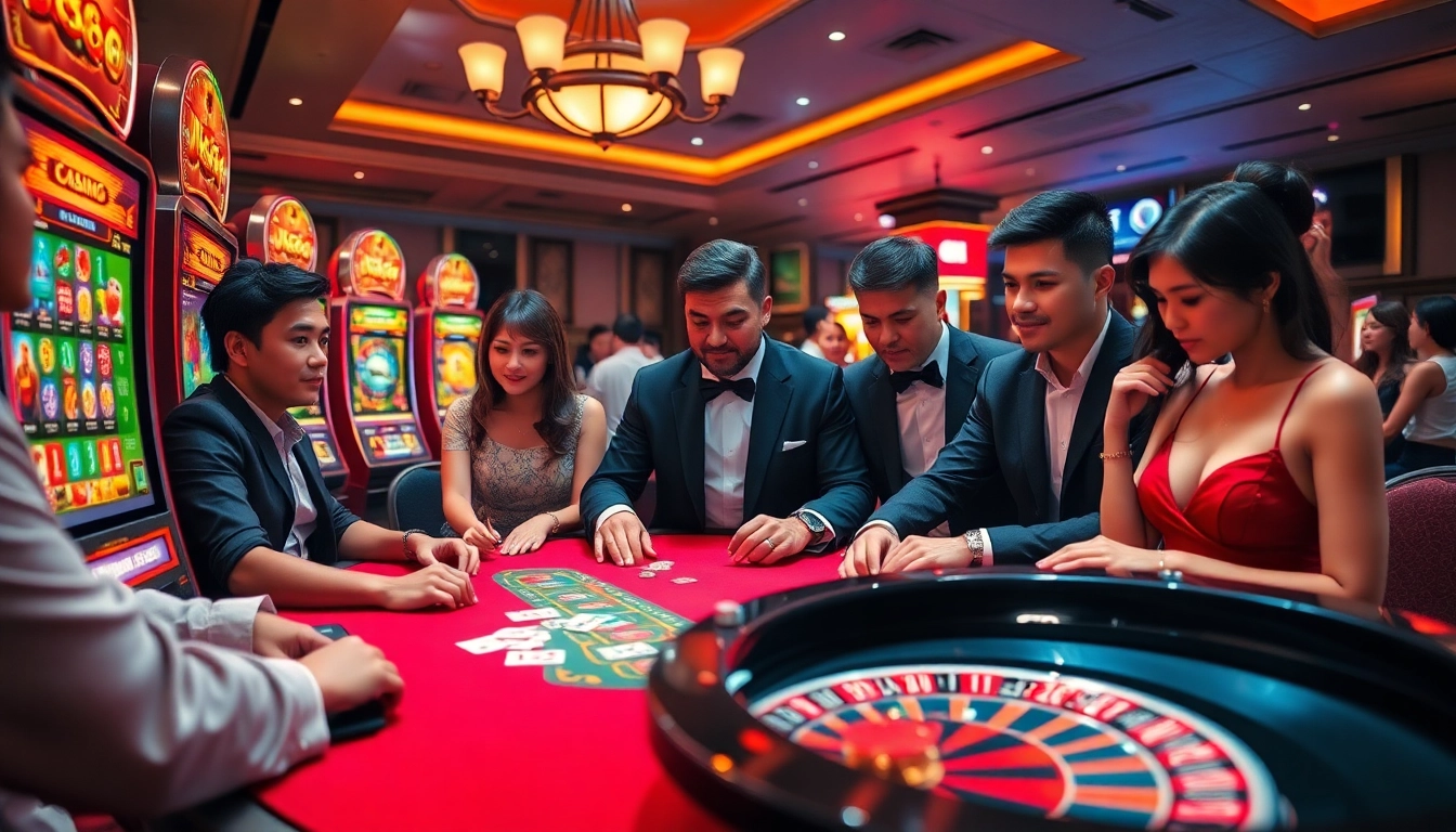Experience thrilling games at U888's vibrant casino scene with slot machines and poker tables.