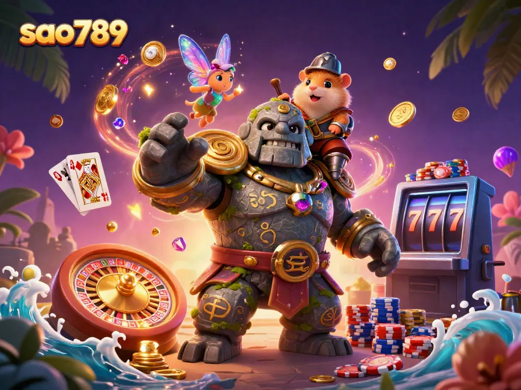 Experience thrilling gaming action with sao789, featuring enchanted characters and sparkling casino elements.