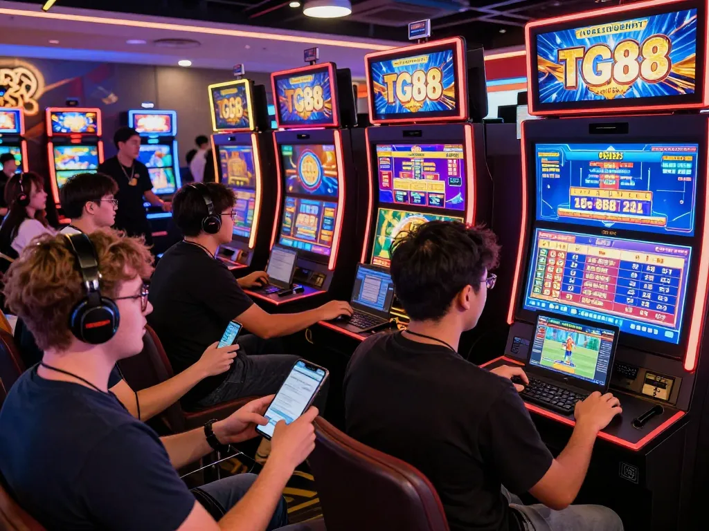 Players enjoying casino games at TG88's dynamic online gaming platform, showcasing excitement and interaction.