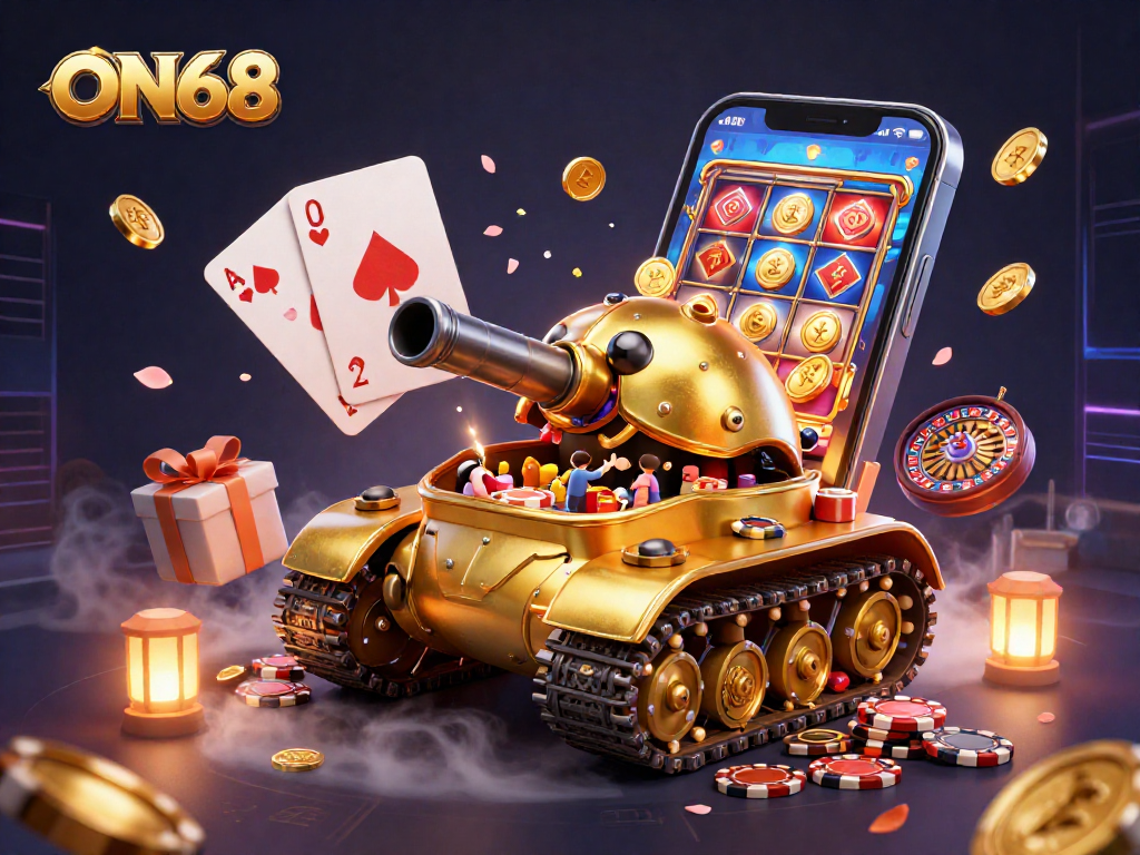 Experience winning fun with ON68's vibrant casino atmosphere in a 3D cartoon style.