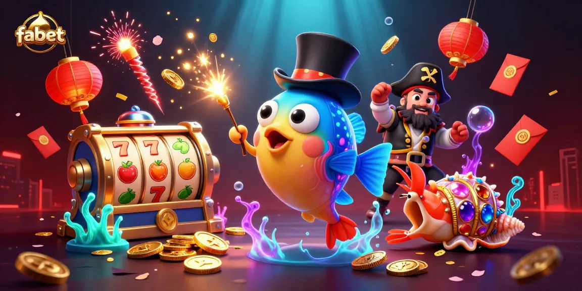 Engage with fabet's thrilling slot games, where a 3D anglerfish attracts golden coins amidst vibrant animations.