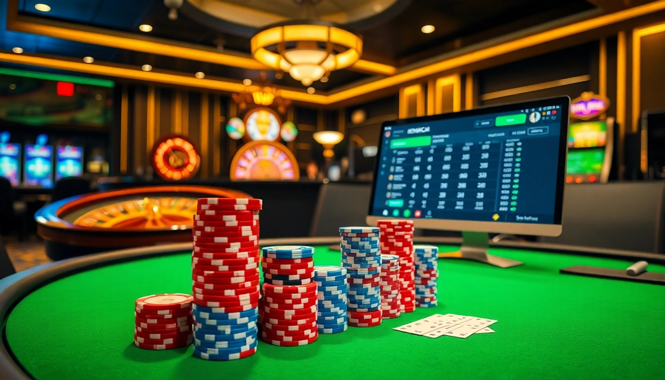 Engage with the KEONHACAI betting scene featuring poker chips, a roulette wheel, and a casino table.