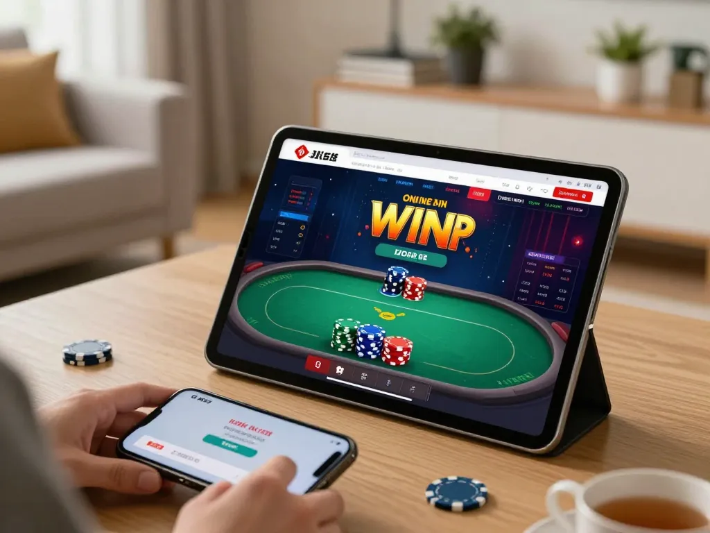 king33 online gaming experience with thrilling poker action displayed on a tablet.