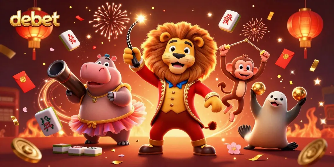 Engage in debet gaming with a vibrant casino scene featuring a ringmaster lion and joyous characters.